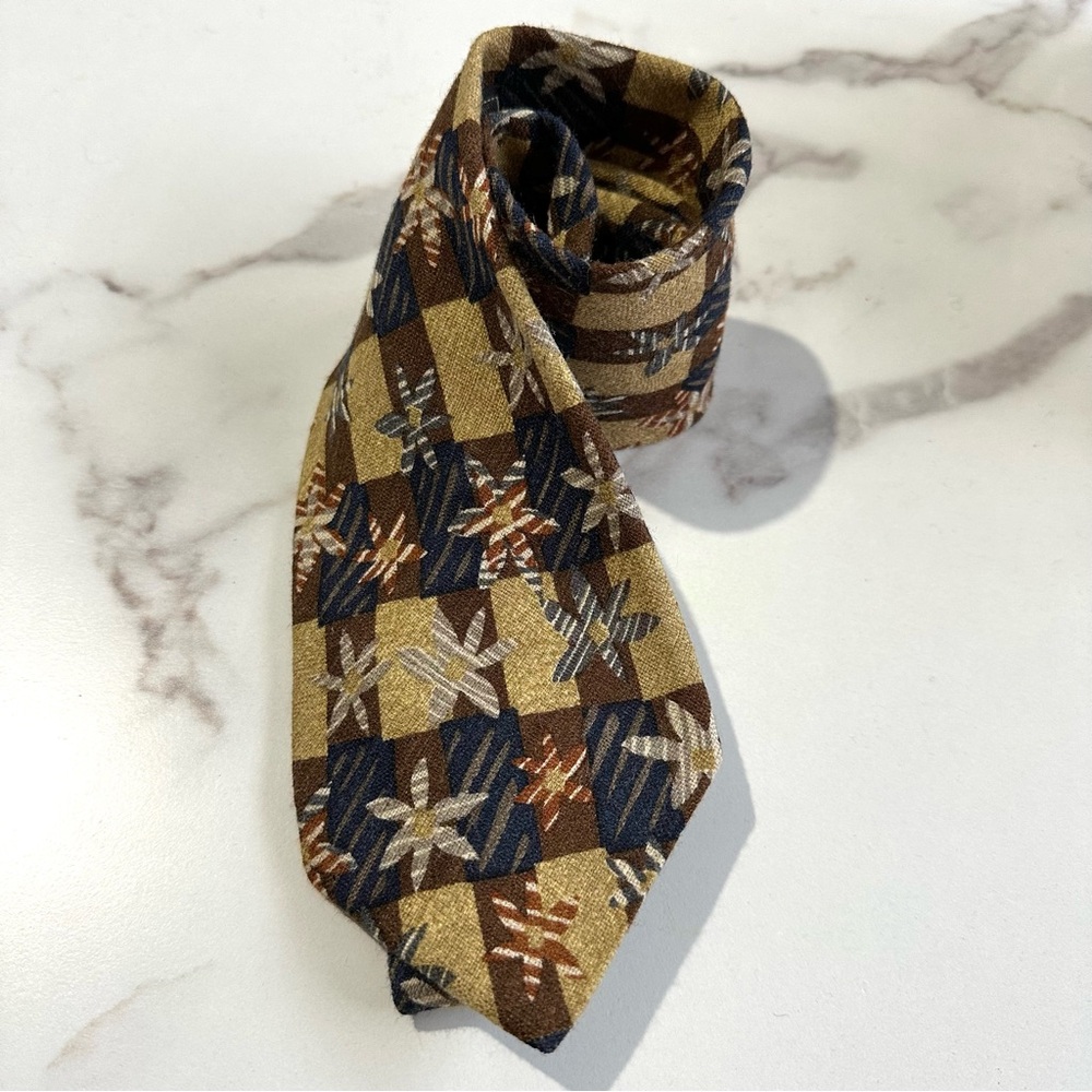 Ermenegildo Zegna Silk Tie Earthy Daisy Checkered Goblincore Dark Academia